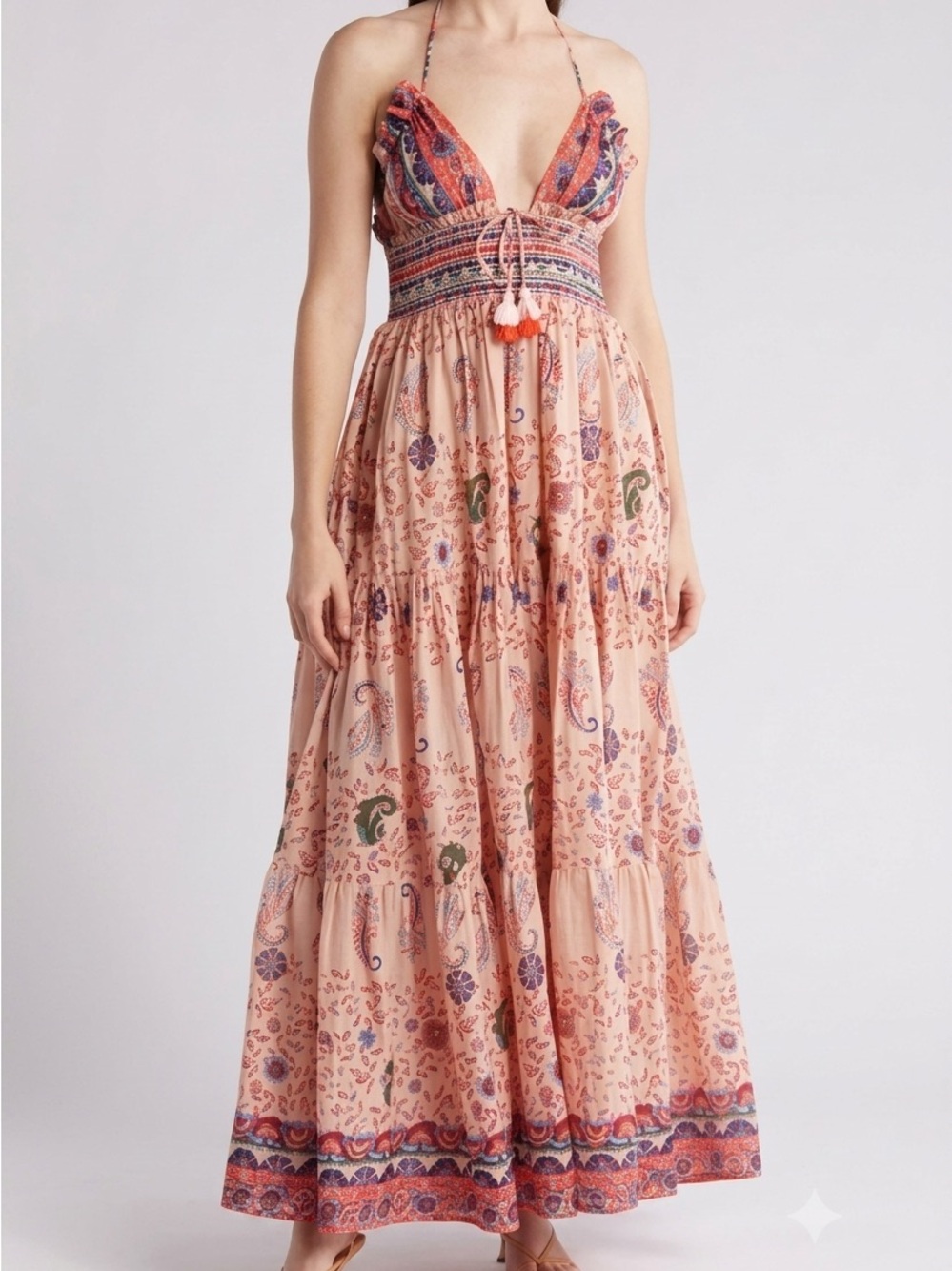 RAGA Peach Floral Paisley Halter Maxi Dress - Picture 1 of 10